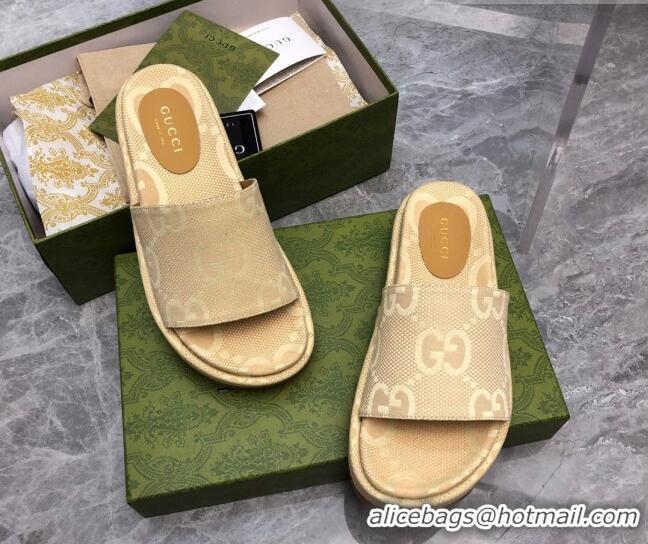 Good Product Gucci Jumbo GG Canvas Platform Slide Sandals 5cm Yellow 321086