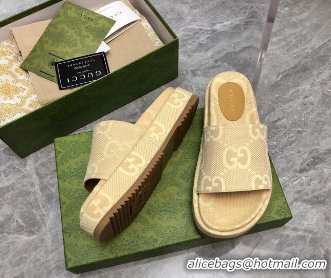 Good Product Gucci Jumbo GG Canvas Platform Slide Sandals 5cm Yellow 321086