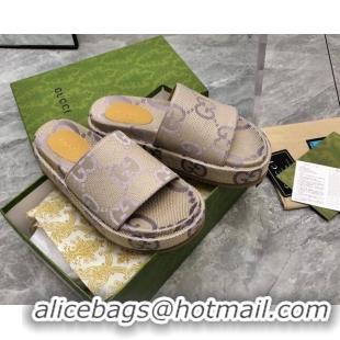 Low Cost Gucci Jumbo GG Canvas Platform Slide Sandals 5cm Beige/Purple 321087