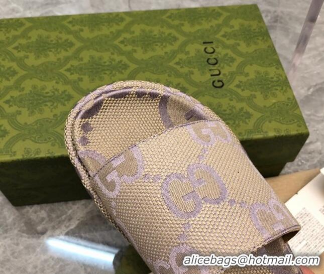 Low Cost Gucci Jumbo GG Canvas Platform Slide Sandals 5cm Beige/Purple 321087