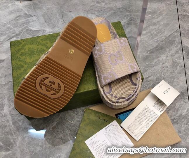 Low Cost Gucci Jumbo GG Canvas Platform Slide Sandals 5cm Beige/Purple 321087