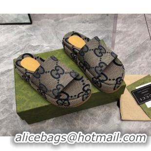 Hot Style Gucci Jumbo GG Canvas Platform Slide Sandals 5cm Grey/Dark Blue 321088