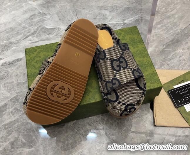 Hot Style Gucci Jumbo GG Canvas Platform Slide Sandals 5cm Grey/Dark Blue 321088