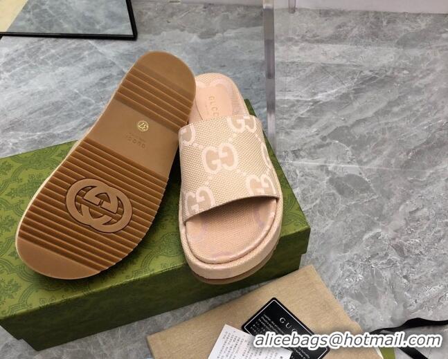 Stylish Gucci Jumbo GG Canvas Platform Slide Sandals 5cm Nude 321089