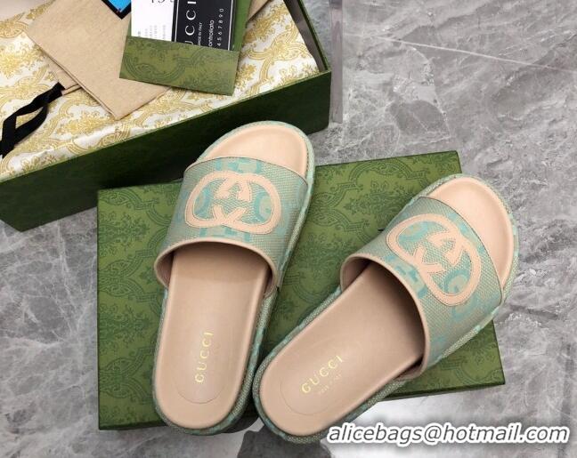 Perfect Gucci Jumbo GG Canvas Platform Slide Sandals 5cm with Interlocking G Green/Nude 321092