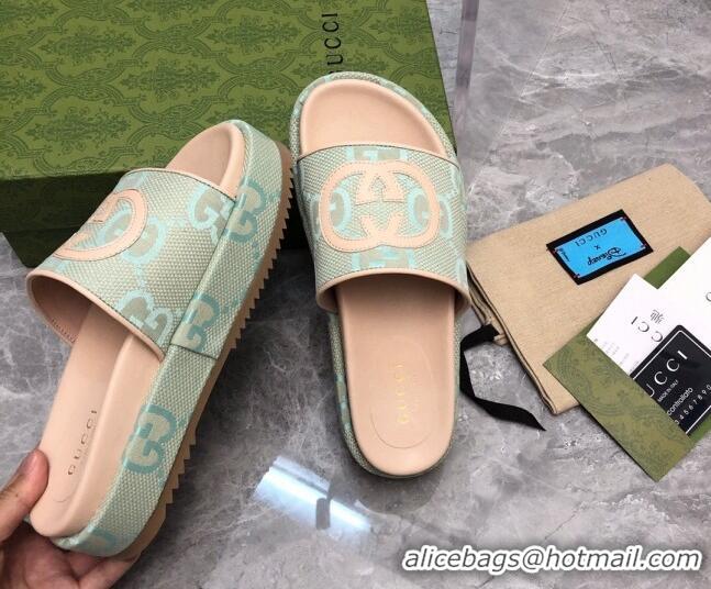 Perfect Gucci Jumbo GG Canvas Platform Slide Sandals 5cm with Interlocking G Green/Nude 321092