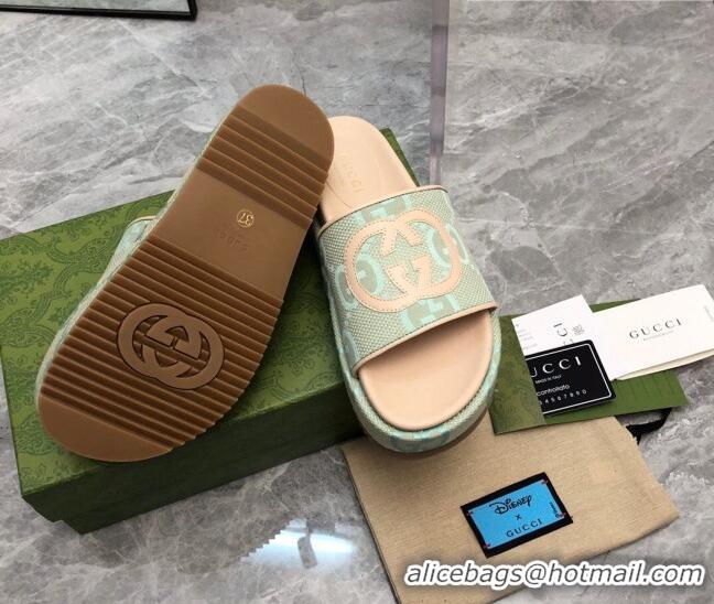 Perfect Gucci Jumbo GG Canvas Platform Slide Sandals 5cm with Interlocking G Green/Nude 321092