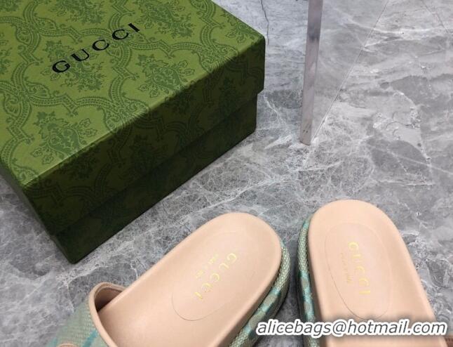 Perfect Gucci Jumbo GG Canvas Platform Slide Sandals 5cm with Interlocking G Green/Nude 321092