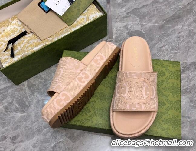 Gucci Jumbo GG Canvas Platform Slide Sandals 5cm with Interlocking G Nude 321094