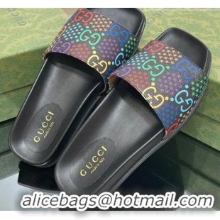 Stylish Gucci GG Star Flat Slide Sandals Black/Multicolor 321095