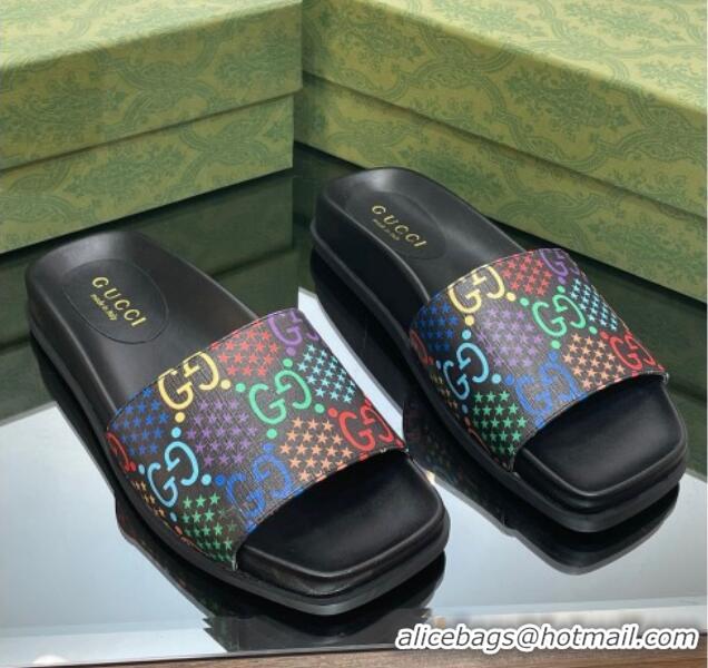 Stylish Gucci GG Star Flat Slide Sandals Black/Multicolor 321095