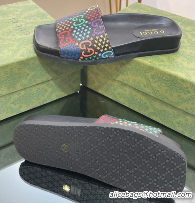 Stylish Gucci GG Star Flat Slide Sandals Black/Multicolor 321095