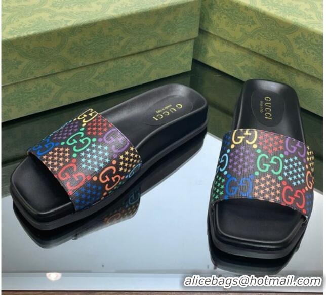 Stylish Gucci GG Star Flat Slide Sandals Black/Multicolor 321095