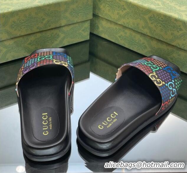 Stylish Gucci GG Star Flat Slide Sandals Black/Multicolor 321095