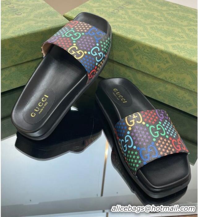 Stylish Gucci GG Star Flat Slide Sandals Black/Multicolor 321095