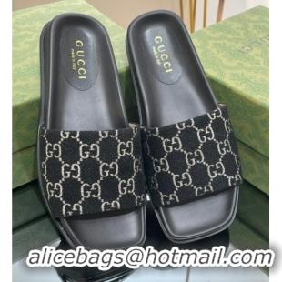 Sophisticated Gucci GG Canvas Flat Slide Sandals Black/White 321096