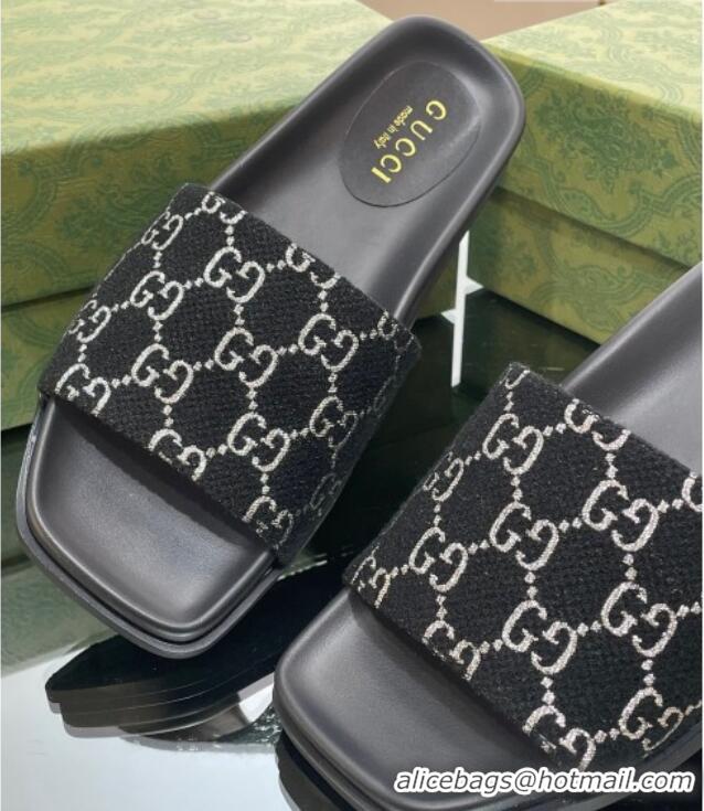 Sophisticated Gucci GG Canvas Flat Slide Sandals Black/White 321096