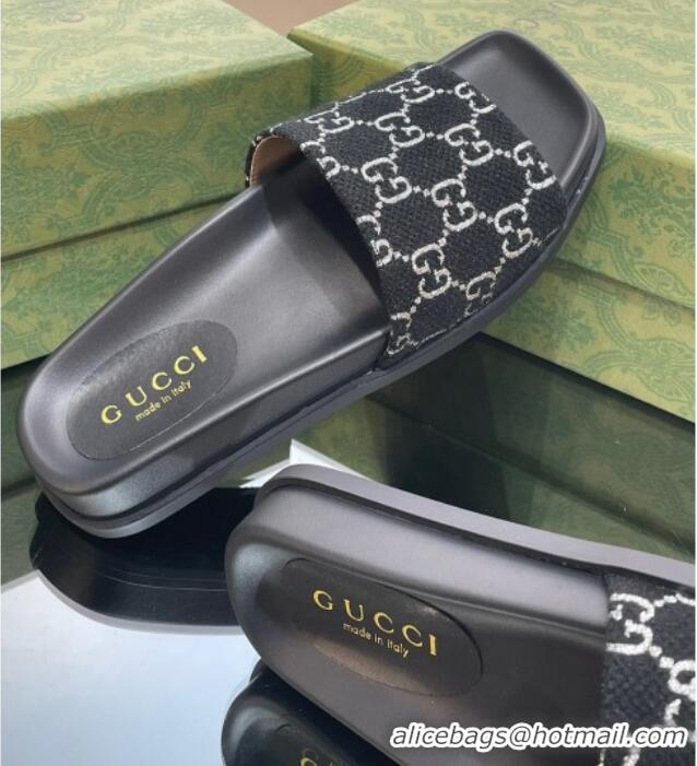 Sophisticated Gucci GG Canvas Flat Slide Sandals Black/White 321096