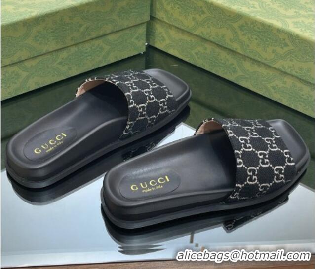 Sophisticated Gucci GG Canvas Flat Slide Sandals Black/White 321096