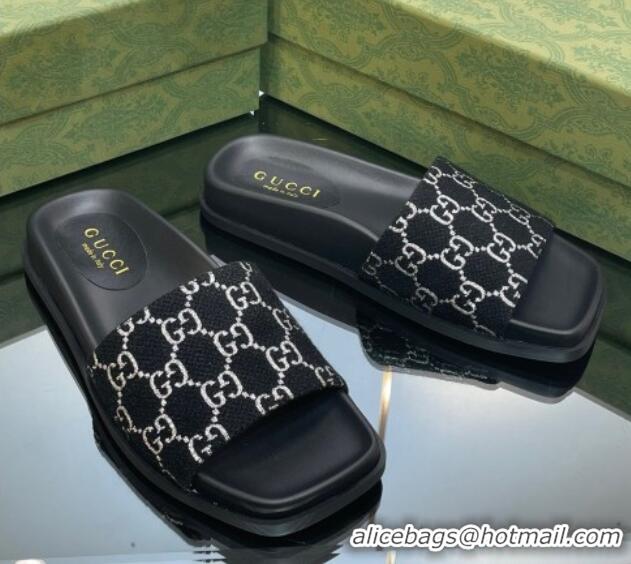 Sophisticated Gucci GG Canvas Flat Slide Sandals Black/White 321096