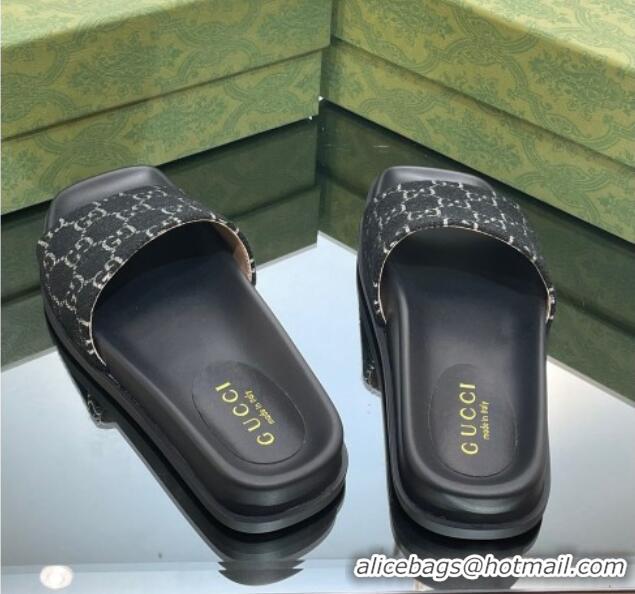 Sophisticated Gucci GG Canvas Flat Slide Sandals Black/White 321096