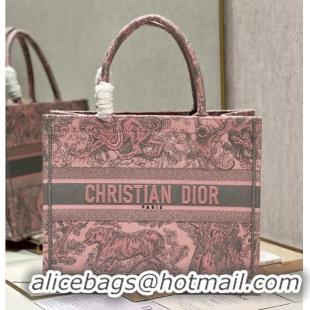 Good Product MEDIUM DIOR BOOK TOTE Gray and Pink Toile de Jouy Reverse Embroidery M1296ZRG