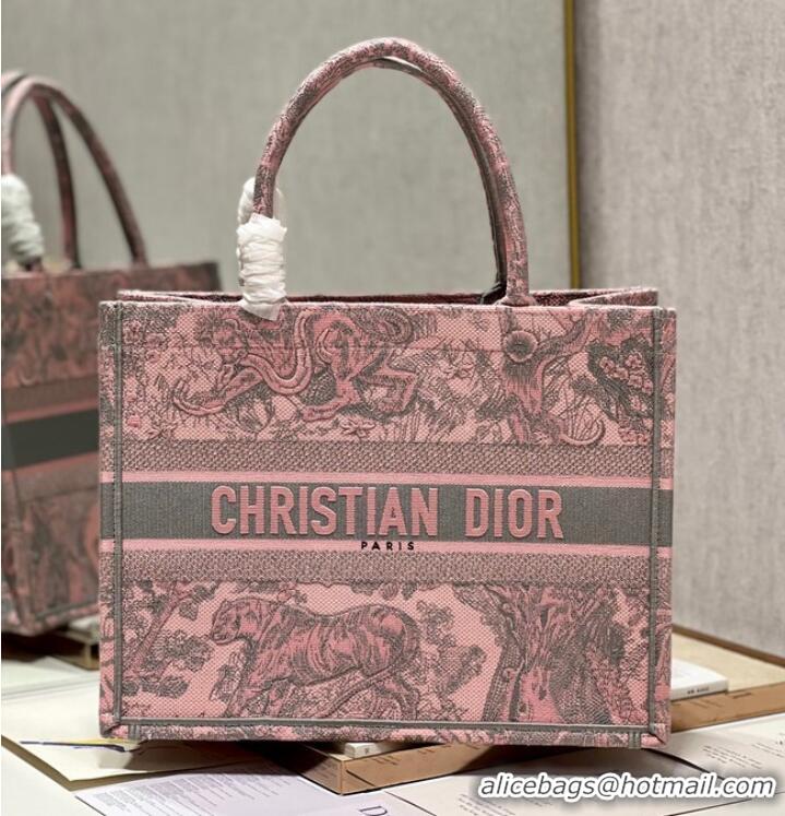 Good Product MEDIUM DIOR BOOK TOTE Gray and Pink Toile de Jouy Reverse Embroidery M1296ZRG