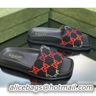 Grade Gucci Jumbo GG Canvas Flat Slide Sandals Black/Multicolor 321099