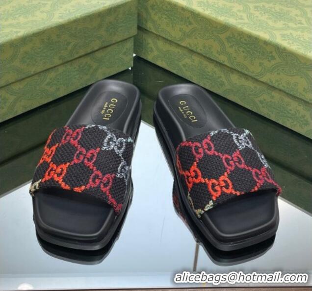 Grade Gucci Jumbo GG Canvas Flat Slide Sandals Black/Multicolor 321099