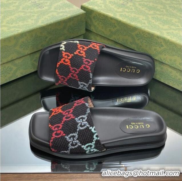 Grade Gucci Jumbo GG Canvas Flat Slide Sandals Black/Multicolor 321099