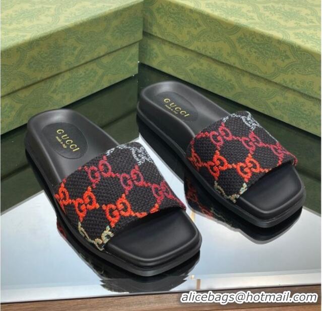 Grade Gucci Jumbo GG Canvas Flat Slide Sandals Black/Multicolor 321099