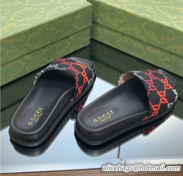 Grade Gucci Jumbo GG Canvas Flat Slide Sandals Black/Multicolor 321099