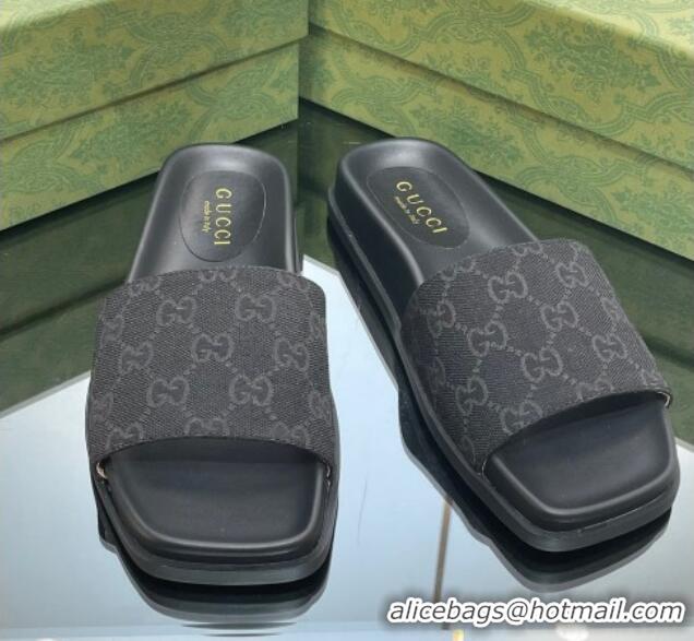 Best Price Gucci Classic GG Canvas Flat Slide Sandals Black 321100