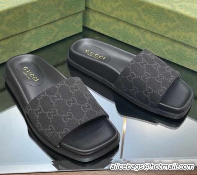 Best Price Gucci Classic GG Canvas Flat Slide Sandals Black 321100