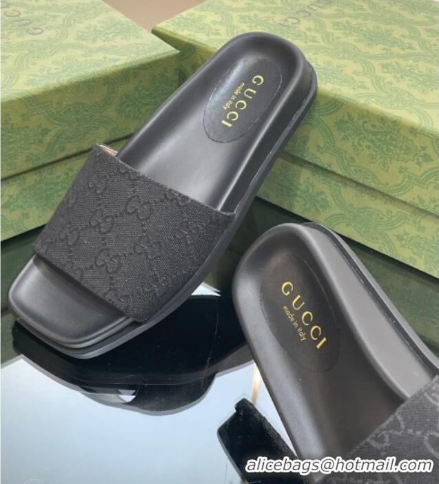 Best Price Gucci Classic GG Canvas Flat Slide Sandals Black 321100