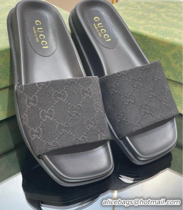 Best Price Gucci Classic GG Canvas Flat Slide Sandals Black 321100