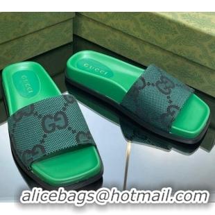 Low Cost Gucci Jumbo GG Canvas Flat Slide Sandals Green 321103