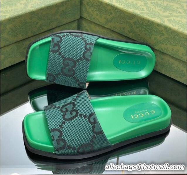 Low Cost Gucci Jumbo GG Canvas Flat Slide Sandals Green 321103