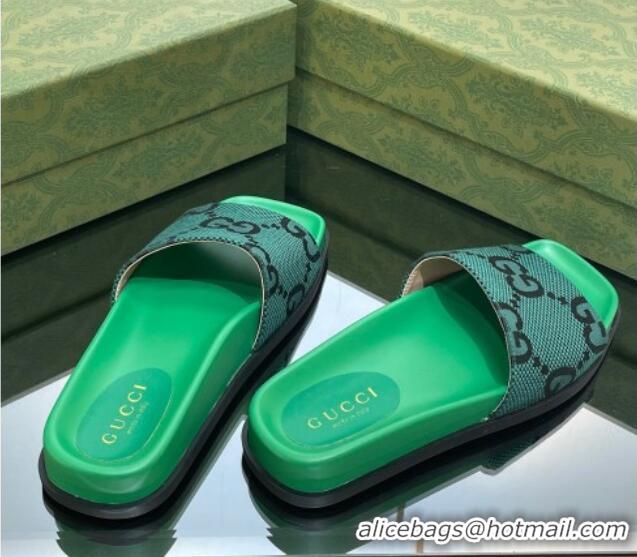 Low Cost Gucci Jumbo GG Canvas Flat Slide Sandals Green 321103