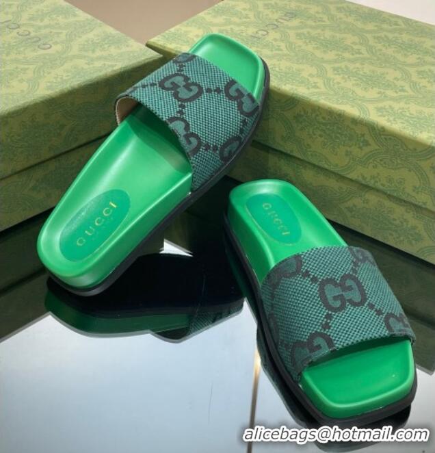 Low Cost Gucci Jumbo GG Canvas Flat Slide Sandals Green 321103