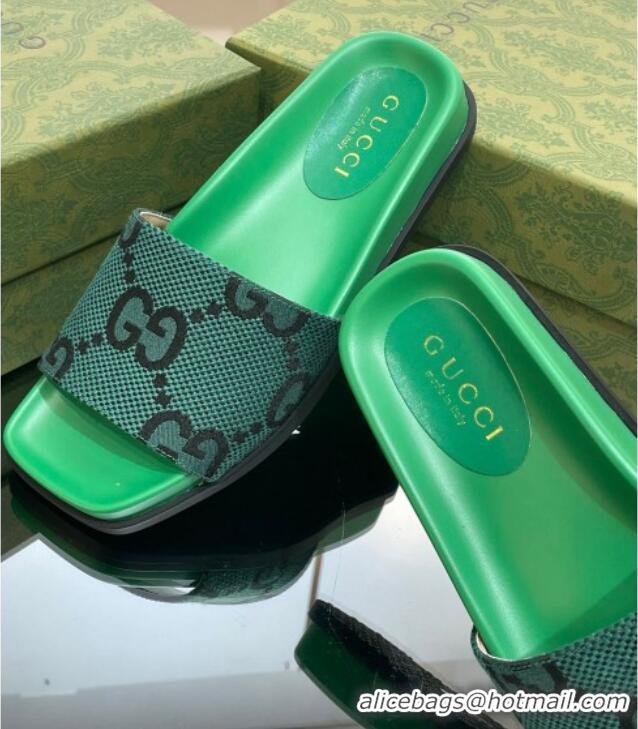 Low Cost Gucci Jumbo GG Canvas Flat Slide Sandals Green 321103