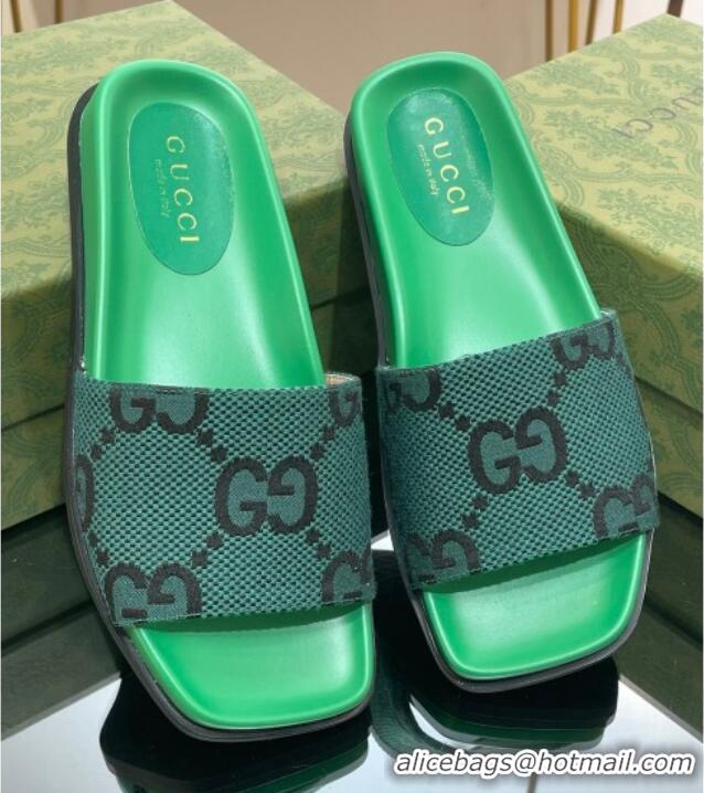 Low Cost Gucci Jumbo GG Canvas Flat Slide Sandals Green 321103