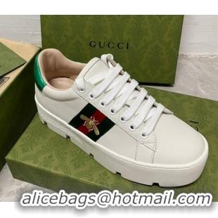 Best Price Gucci Ace Bee Embroidered Leather Platform Sneakers White 321114