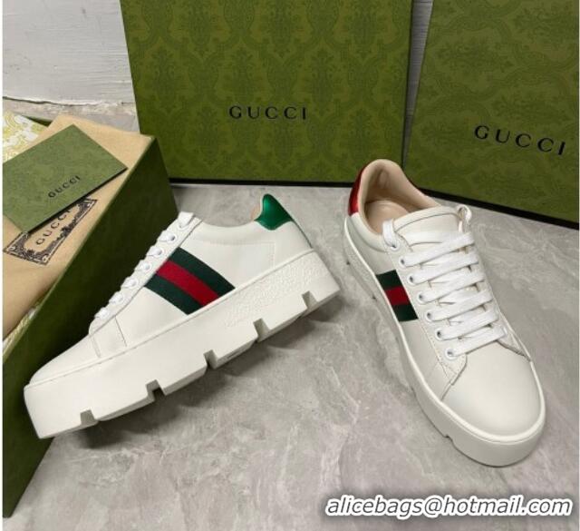 Best Price Gucci Ace Bee Embroidered Leather Platform Sneakers White 321114