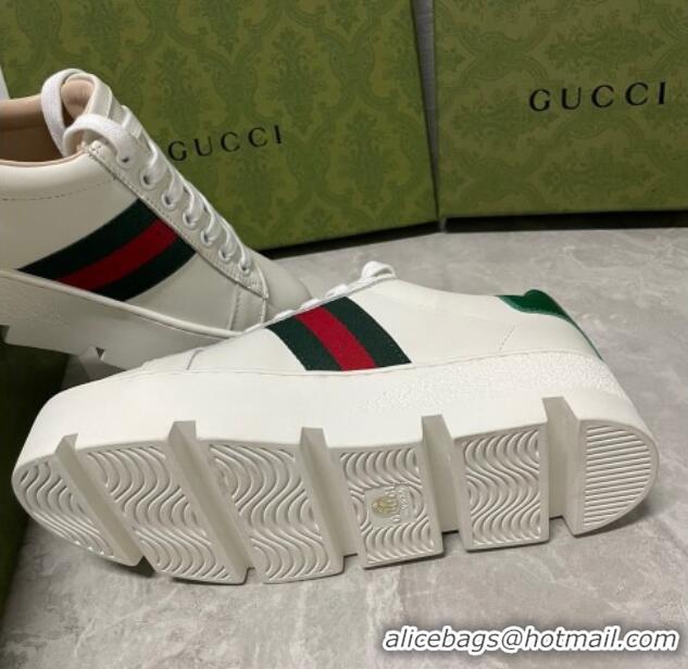 Best Price Gucci Ace Bee Embroidered Leather Platform Sneakers White 321114