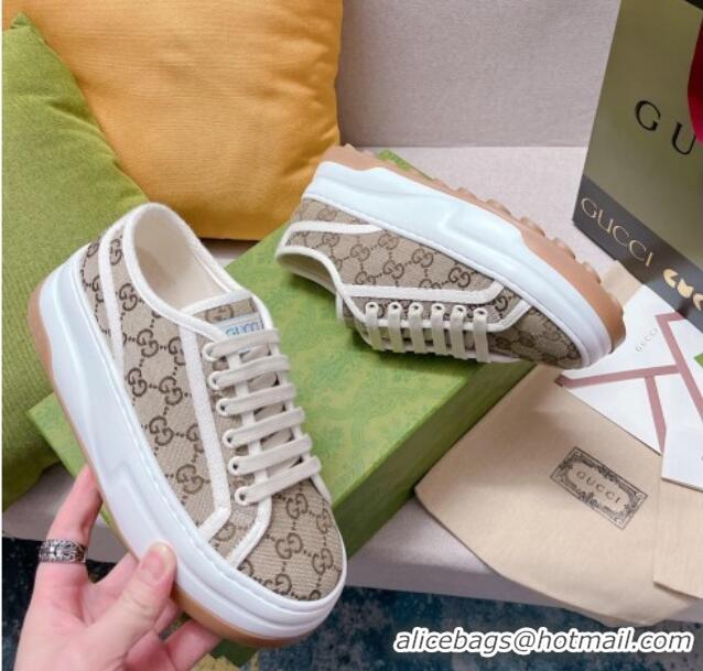 Cheap Price Gucci GG Canvas Low-top Platform Sneakers 5cm Beige 329056