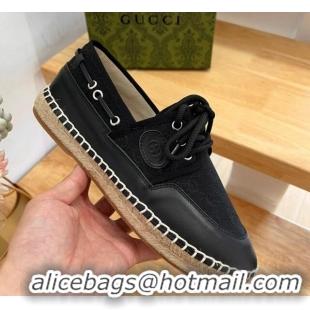 Stylish Gucci GG Canvas and Leather Lace-up Espadrilles Black 329058