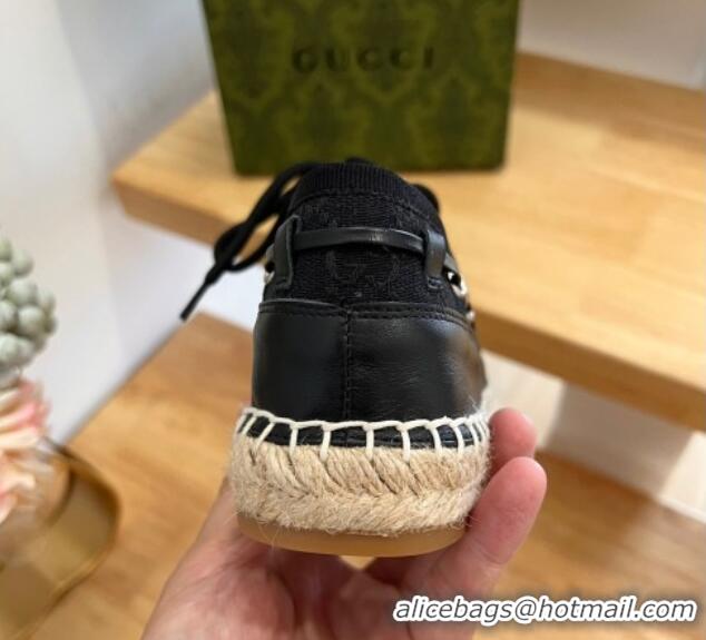 Stylish Gucci GG Canvas and Leather Lace-up Espadrilles Black 329058