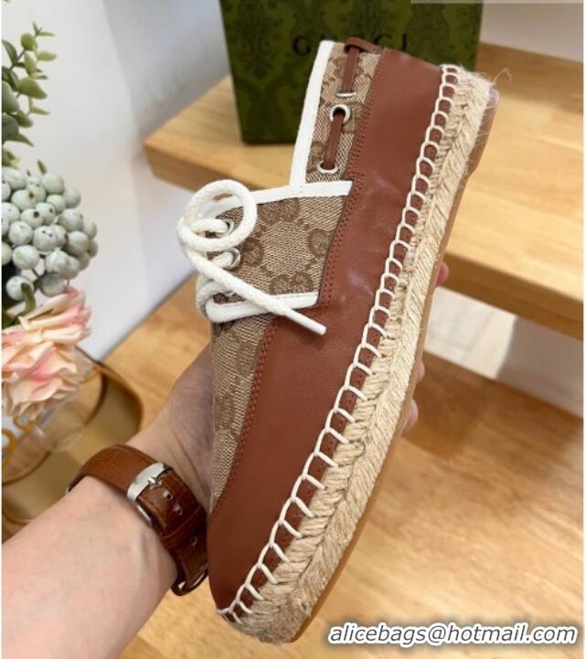 Good Product Gucci GG Canvas and Leather Lace-up Espadrilles Brown 329059