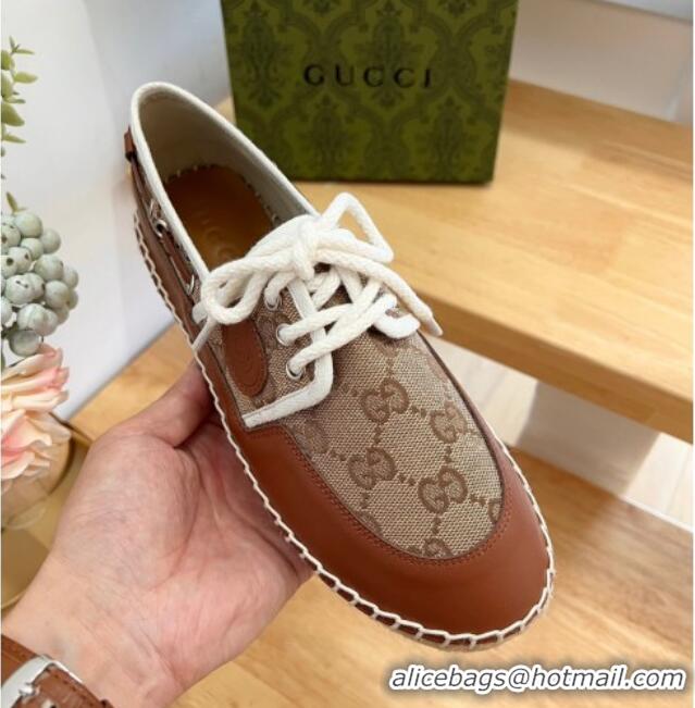 Good Product Gucci GG Canvas and Leather Lace-up Espadrilles Brown 329059